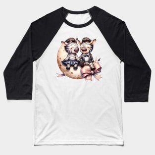 Valentine Happy Zebra Couple On Moon Baseball T-Shirt